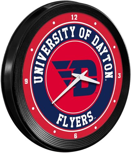 The Fan-Brand NCAA Dayton Flyers: Ribbed Frame Wall Clock - Sports Team Bar Sign Décor - Home, Dorm, Office, Fan Cave, Garage in Kuwait