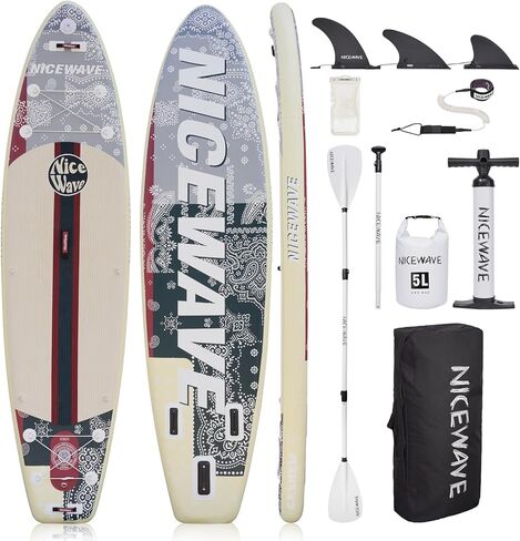 ألواح تجديف واقفة عريضة للغاية قابلة للنفخ من NiceWave للبالغين/الشباب مع حامل كاميرا (10'6"/11' ألواح تجديف SUP خفيفة للغاية) مع ملحقات ISUP وحقيبة ظهر ممتازة in Kuwait