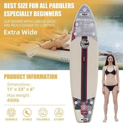 ألواح تجديف واقفة عريضة للغاية قابلة للنفخ من NiceWave للبالغين/الشباب مع حامل كاميرا (10'6"/11' ألواح تجديف SUP خفيفة للغاية) مع ملحقات ISUP وحقيبة ظهر ممتازة in Kuwait