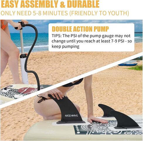 ألواح تجديف واقفة عريضة للغاية قابلة للنفخ من NiceWave للبالغين/الشباب مع حامل كاميرا (10'6"/11' ألواح تجديف SUP خفيفة للغاية) مع ملحقات ISUP وحقيبة ظهر ممتازة in Kuwait