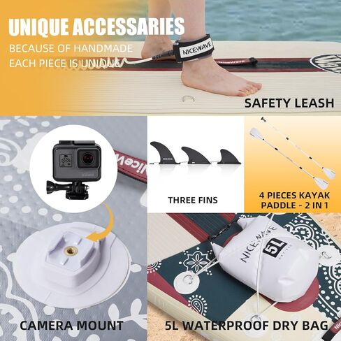 ألواح تجديف واقفة عريضة للغاية قابلة للنفخ من NiceWave للبالغين/الشباب مع حامل كاميرا (10'6"/11' ألواح تجديف SUP خفيفة للغاية) مع ملحقات ISUP وحقيبة ظهر ممتازة in Kuwait