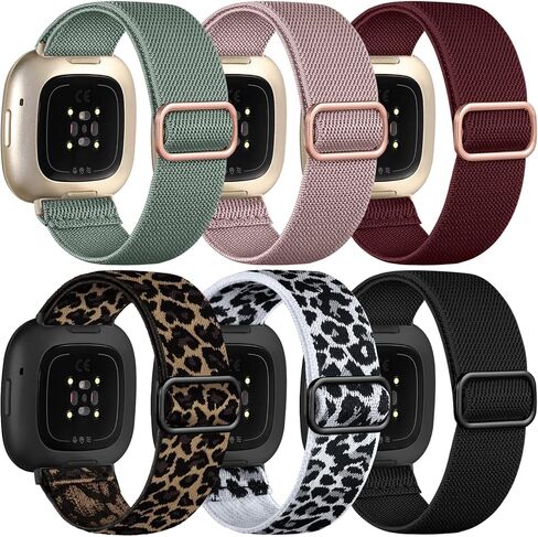 Ouwegaga Elastic Band Compatible with Fitbit Versa 4 Bands/Sense 2/Sense/Versa 3 Bands for Women Men, Adjustable Stretchy Nylon Solo Loop Sport Strap Compatible with Fitbit Smartwatch, 6 Packs in Kuwait