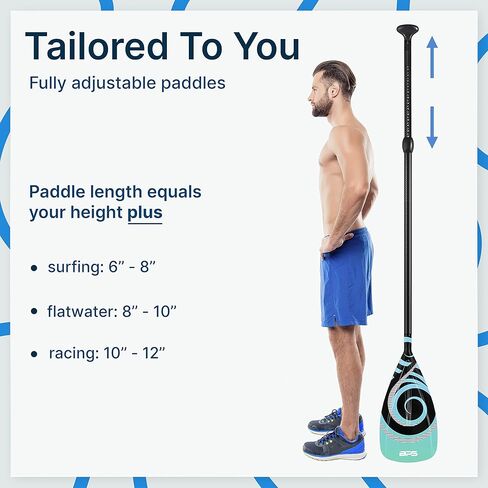 BPS New Zealand Adjustable 2-Piece SUP/Stand Up Paddleboard Paddle - Carbon Fiber or Fiberglass - Comes with Carrying Bag - Available in Many Accent Colors in Kuwait