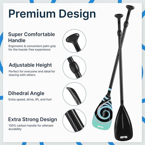 BPS New Zealand Adjustable 2-Piece SUP/Stand Up Paddleboard Paddle - Carbon Fiber or Fiberglass - Comes with Carrying Bag - Available in Many Accent Colors in Kuwait