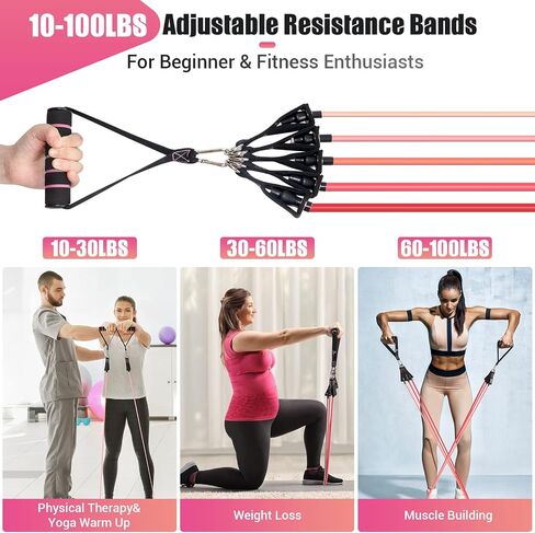 Resistance Bands with Handles for Women, 5 Level Exercise Bands Workout Bands for Physical Therapy, Yoga, Pilates, Door Anchor, Storage Pouch in Kuwait