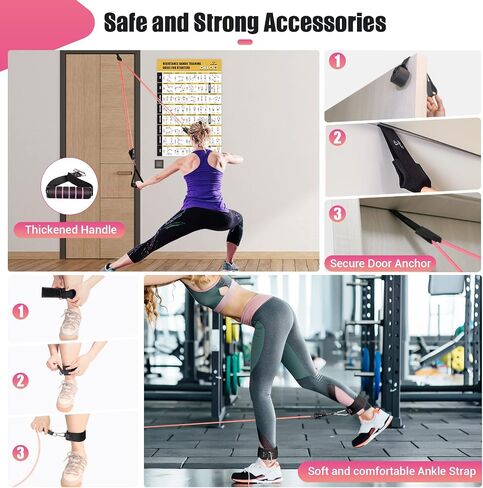 Resistance Bands with Handles for Women, 5 Level Exercise Bands Workout Bands for Physical Therapy, Yoga, Pilates, Door Anchor, Storage Pouch in Kuwait