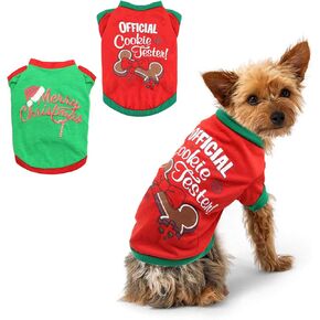 BWOGUE 2 Pack Christmas Dog Shirts for Pet Clothes Soft Breathable Puppy Shirts Printed Pet T-Shirt Puppy Dog Clothes for Small Dogs Cats Christmas Cosplay,XS