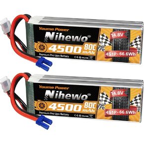 Nihewo 3s Lipo Battery 2packs 11.1v Lipo Battery 4500mAh 80C مع EC5 Plug متوافق مع Arrma Axial Losi Blade E-flite 1/10 و1/8 مقياس RC سيارة شاحنة مركبة طائرة هليكوبتر قارب نماذج خزان in Kuwait