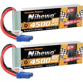 2Packs 3S Lipo Battery, RC Lipo Battery 11.1V 5200mAh 80C EC5 Connector Compatible with Arrma Axial 1/8 1/10 RC Car Truck Truggy Vehicles Tank Boat Airplane Helicopter Models