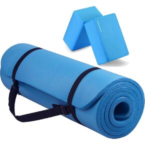 بساط اليوغا BalanceFrom لجميع الأغراض بسمك 1/2 بوصة وكثافة عالية ومضادة للتمزق مع حزام حمل مع مكعبات يوجا اختيارية