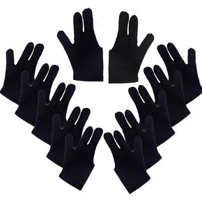 دازايج قفازات بلياردو نايلون عالمية مفتوحة لليدين اليسرى واليمنى بثلاثة اصابع مقاس واحد للنساء والرجال، مجموعة العاب داخلية من اكسسوارات البلياردو، 10 قطع، اسود in Kuwait