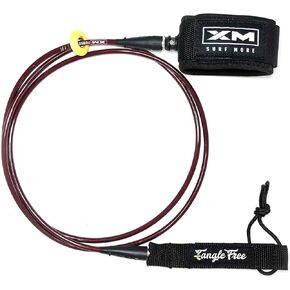 XM SURF MORE Comp 5ft-10ft Surfboard Leash with Tangle Free Upgrade, Cord Thickness (.220in), Key Pocket, Unbreakable Swivels, Detachable Railsaver, Made in USA