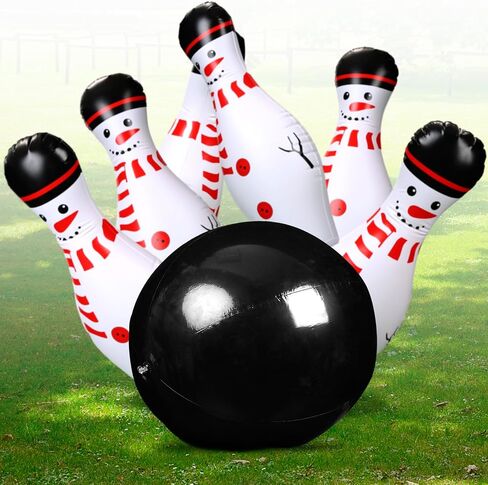 Poen 7 Pieces Christmas Giant Inflatable Bowling Set, Including 6 Pieces 27 Inches Snowman Pins and a 24 Inches Ball with Stickers for Outdoor Games Party Adults Yard Indoor Birthday Family Boys Girls in Kuwait