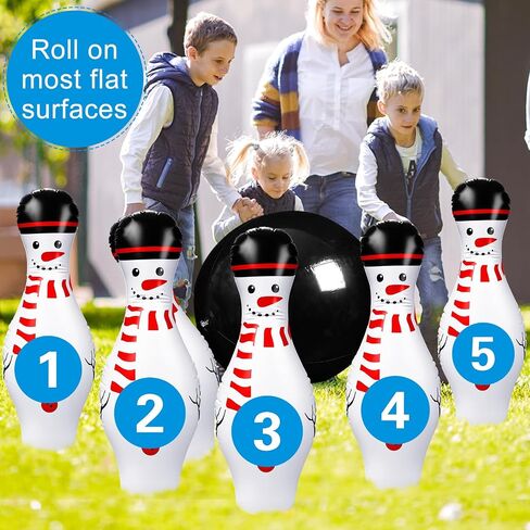 Poen 7 Pieces Christmas Giant Inflatable Bowling Set, Including 6 Pieces 27 Inches Snowman Pins and a 24 Inches Ball with Stickers for Outdoor Games Party Adults Yard Indoor Birthday Family Boys Girls in Kuwait