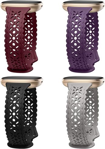 Dirrelo 4 pack Lace Silicone Band Compatible for Fitbit Sense Bands/Fitbit Versa 3 Bands Women/Fitbit Versa 4 Bands/Sense 2 Bands, Soft Ultrathin Hollow-out Sport Watch Strap Replacement Wristbands in Kuwait