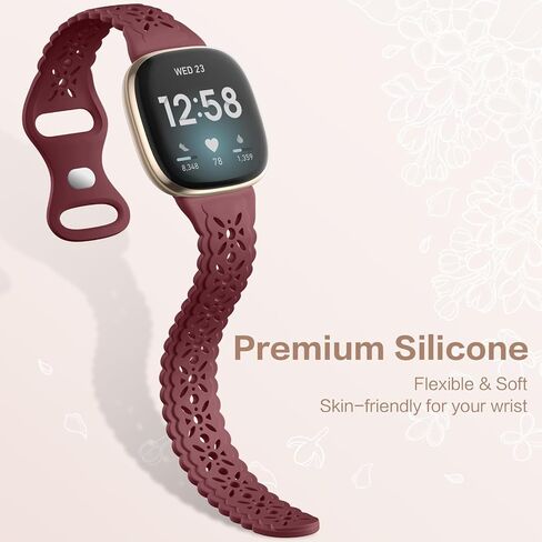 Dirrelo 4 pack Lace Silicone Band Compatible for Fitbit Sense Bands/Fitbit Versa 3 Bands Women/Fitbit Versa 4 Bands/Sense 2 Bands, Soft Ultrathin Hollow-out Sport Watch Strap Replacement Wristbands in Kuwait