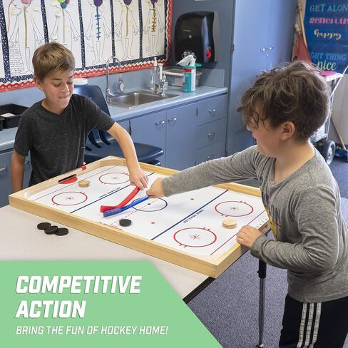 GoSports Ice Pucky Wooden Tabletop Hockey Game for Kids & Adults - Includes 1 game board, 2 Hockey Sticks & 3 Pucks in Saudi Arabia