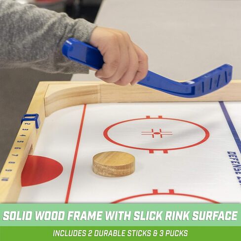 GoSports Ice Pucky Wooden Tabletop Hockey Game for Kids & Adults - Includes 1 game board, 2 Hockey Sticks & 3 Pucks in Saudi Arabia