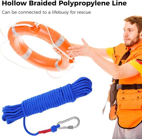 Braided Nylon Line, 50Ft Lifebuoy Rope with Spring Hook for Ring Buoy, Hollow Nylon Polyester Life Rope Single Hook Fire Rescue Rope, Rope Heaving Line Outdoor Climbing Rope (Orange) in Saudi Arabia