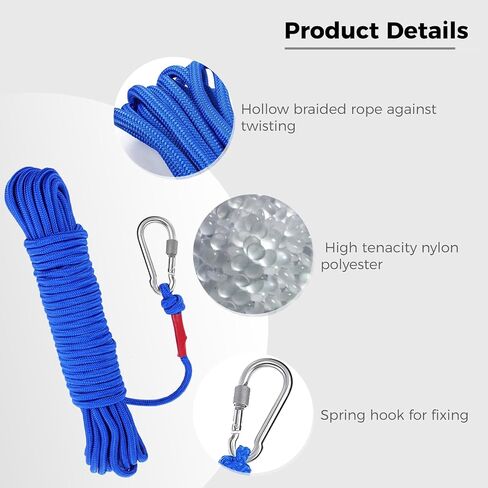 Braided Nylon Line, 50Ft Lifebuoy Rope with Spring Hook for Ring Buoy, Hollow Nylon Polyester Life Rope Single Hook Fire Rescue Rope, Rope Heaving Line Outdoor Climbing Rope (Orange) in Saudi Arabia