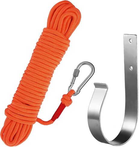 Braided Nylon Line, 50Ft Lifebuoy Rope with Spring Hook for Ring Buoy, Hollow Nylon Polyester Life Rope Single Hook Fire Rescue Rope, Rope Heaving Line Outdoor Climbing Rope (Orange) in Saudi Arabia
