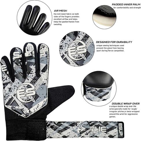 Esup قفازات حارس المرمى لكرة القدم | قفازات حارس مرمى كرة القدم غير التقليدية للأطفال والأولاد والشباب مع لاتكس 4 مم من أجل قبضة فائقة وحماية الأصابع مع راحة يد مضادة للانزلاق in Kuwait