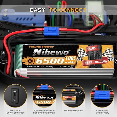 Nihewo 3s Lipo Battery 2packs 11.1v Lipo Battery 4500mAh 80C مع EC5 Plug متوافق مع Arrma Axial Losi Blade E-flite 1/10 و1/8 مقياس RC سيارة شاحنة مركبة طائرة هليكوبتر قارب نماذج خزان in Saudi Arabia