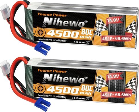 Nihewo 3s Lipo Battery 2packs 11.1v Lipo Battery 4500mAh 80C مع EC5 Plug متوافق مع Arrma Axial Losi Blade E-flite 1/10 و1/8 مقياس RC سيارة شاحنة مركبة طائرة هليكوبتر قارب نماذج خزان in Kuwait