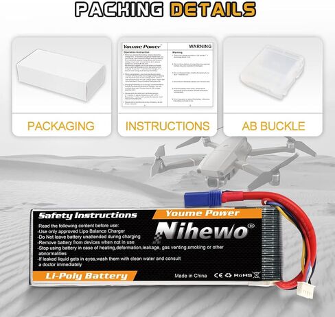 Nihewo 3s Lipo Battery 2packs 11.1v Lipo Battery 4500mAh 80C مع EC5 Plug متوافق مع Arrma Axial Losi Blade E-flite 1/10 و1/8 مقياس RC سيارة شاحنة مركبة طائرة هليكوبتر قارب نماذج خزان in Kuwait