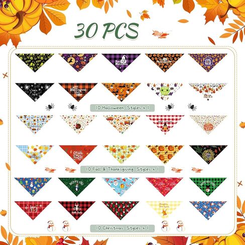 Sanwuta 30 Pcs Thanksgiving Fall Dog Bandanas Bulks Christmas Dog Triangle Scarf Dog Bibs Puppy Bandanas Pet Costume Adjustable Washable Kerchief for Small to Large Cats Dogs in Saudi Arabia