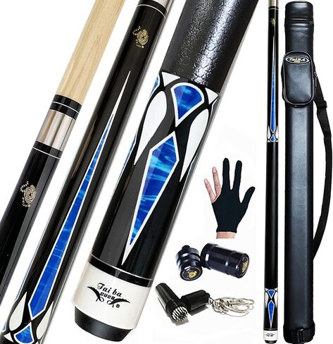 Tai ba cues 2-Piece Pool cue Stick + Hard Case, 13mm Tip, 58", Hardwood Canadian Maple Professional Billiard Pool Cue Stick 18,19,20,21,22 Oz Pool Stick (Selectable)-Blue, Black, Red, Gray, Green in Kuwait
