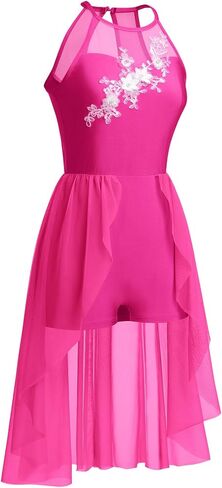 AFAVOM Lyrical Dance Costumes for Women Lace Flower Lyrical Dress Flowy Chiffon Leotard Skirt Contemporary Dance Costumes in Saudi Arabia