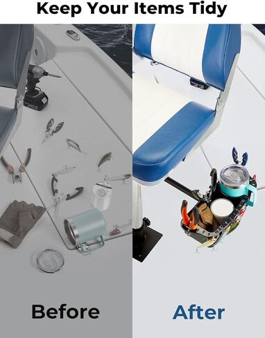 كيميموتو منظم تخزين لحمل اكواب القارب، منظم مقعد بحري لقارب الصيد، علبة تخزين لمقعد القارب تناسب قضيب دائري 1.5 انش - 2 انش، اسود، قطعة واحدة in Kuwait