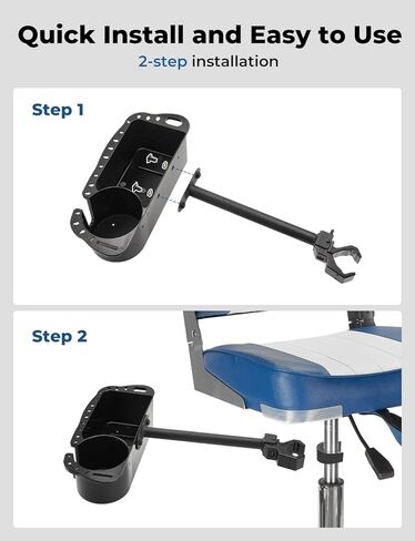 كيميموتو منظم تخزين لحمل اكواب القارب، منظم مقعد بحري لقارب الصيد، علبة تخزين لمقعد القارب تناسب قضيب دائري 1.5 انش - 2 انش، اسود، قطعة واحدة in Kuwait