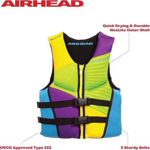 سترة نجاة Airhead Gnar Kwick-Dry Neolite Flex Type III، معتمدة من خفر السواحل الأمريكي، ملاءمة آمنة، مقاسات الشباب/البالغين in Kuwait