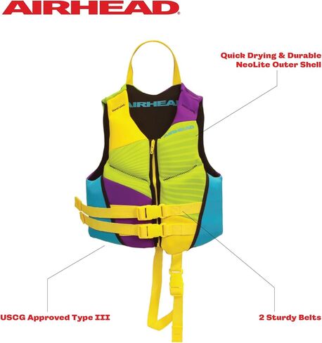 سترة نجاة Airhead Gnar Kwick-Dry Neolite Flex Type III، معتمدة من خفر السواحل الأمريكي، ملاءمة آمنة، مقاسات الشباب/البالغين in Kuwait