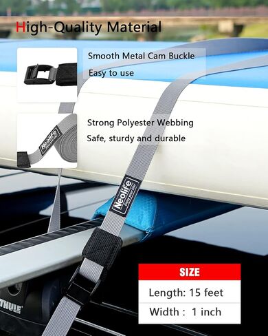 WONITAGO Rack Strap Tie Down Straps for Surfboard SUP Paddleboard Kayak Snowboard and Canoes, 15 Feet (Pair), Black/Yellow/Gray in Kuwait