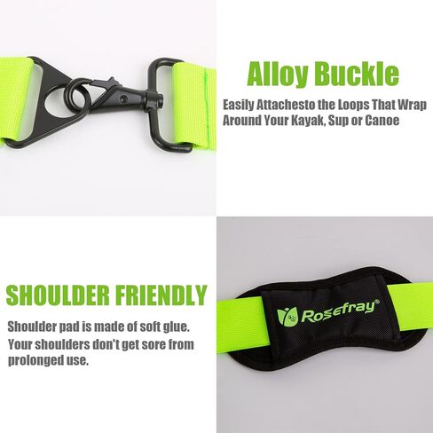 حامل لوح التجديف قطعة واحدة/قطعتين من Rosefray، حزام حمل لوح التجديف SUP - ملحقات حمل اللوح الطويل والزورق والكاياك مع حمالة كتف مبطنة، أسود/أخضر/أزرق/وردي/أرجواني in Kuwait