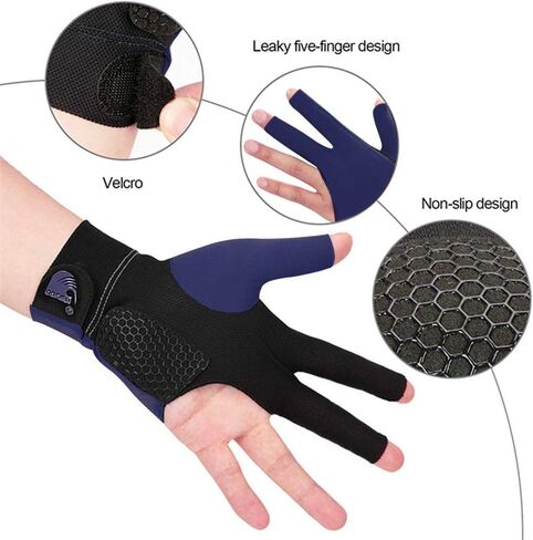 Quick-Dry Breathable Billiard Glove for Left Bridge Hand Professional 3 Fingers Lycra Stretchable Pool Cue Snooker Glove Snooker Carom Billiard Pool Cue Sport Glove Handwear Gift for Men Women Player in Kuwait