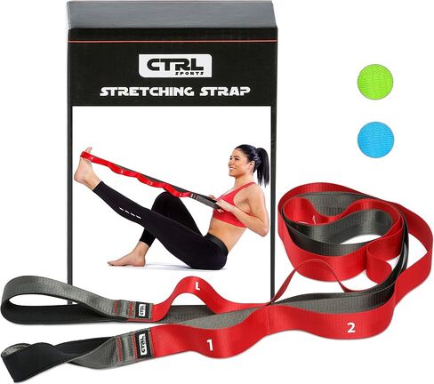 Stretching Strap with Loops - Non Elastic Stretch Band for Physical Therapy, Yoga Strap for Stretching Equipment, Stretch Bands for Exercise and Flexibility - Fascia, Hamstring & Leg Stretcher Belt in Kuwait