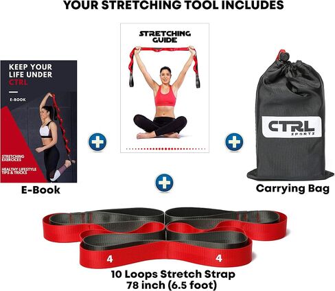 Stretching Strap with Loops - Non Elastic Stretch Band for Physical Therapy, Yoga Strap for Stretching Equipment, Stretch Bands for Exercise and Flexibility - Fascia, Hamstring & Leg Stretcher Belt in Kuwait