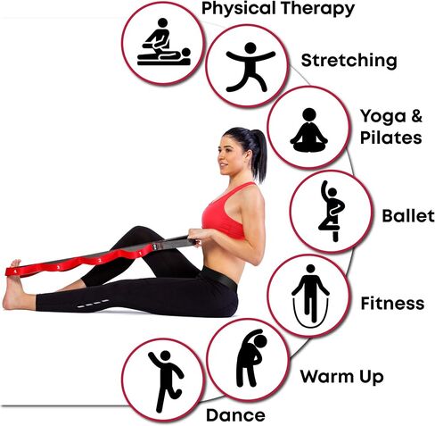 Stretching Strap with Loops - Non Elastic Stretch Band for Physical Therapy, Yoga Strap for Stretching Equipment, Stretch Bands for Exercise and Flexibility - Fascia, Hamstring & Leg Stretcher Belt in Kuwait