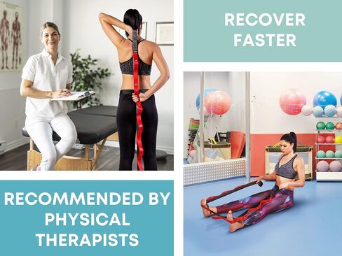 Stretching Strap with Loops - Non Elastic Stretch Band for Physical Therapy, Yoga Strap for Stretching Equipment, Stretch Bands for Exercise and Flexibility - Fascia, Hamstring & Leg Stretcher Belt in Kuwait
