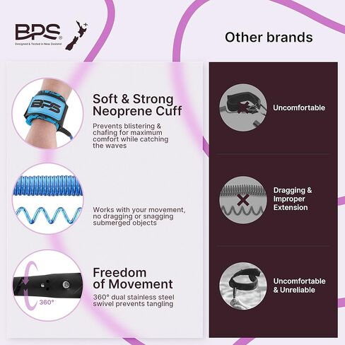 مقود BPS New Zealand 'Storm' Pro Bodyboard - مقود ملفوف على المعصم، ملفوف ممتاز مع مقود مع قابس... in Kuwait