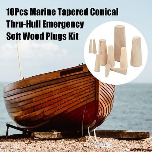 10 قطع من المقابس الخشبية المخروطية المدببة البحرية من خلال هيكل الطوارئ من الخشب الناعم، ومقابس ثقب الجيب، ومقابس خشبية من درجة الطلاء، وسدادة الصرف، مناسبة لليخوت والقوارب وقوارب الصيد in Kuwait