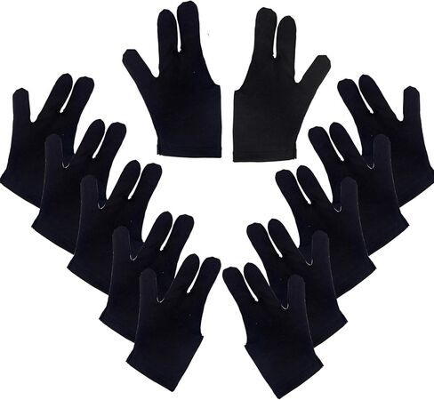 دازايج قفازات بلياردو نايلون عالمية مفتوحة لليدين اليسرى واليمنى بثلاثة اصابع مقاس واحد للنساء والرجال، مجموعة العاب داخلية من اكسسوارات البلياردو، 10 قطع، اسود in Kuwait