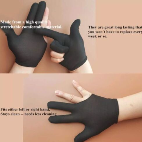 دازايج قفازات بلياردو نايلون عالمية مفتوحة لليدين اليسرى واليمنى بثلاثة اصابع مقاس واحد للنساء والرجال، مجموعة العاب داخلية من اكسسوارات البلياردو، 10 قطع، اسود in Kuwait