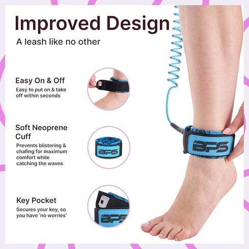 BPS New Zealand 'Storm' Ultralite Premium Surfboard Leash - 10ft Coiled Legrope Strap Surf Board Leashes - Stand Up Paddle Board in Kuwait