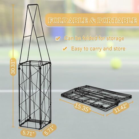 Exttlliy Tennis Ball Hopper Foldable Tennis Ball Basket Portable Pickleball Hopper Picker Upper Caddy Metal Pickleball Ball Retriever Holder with Handle for Easy Pickup in Kuwait