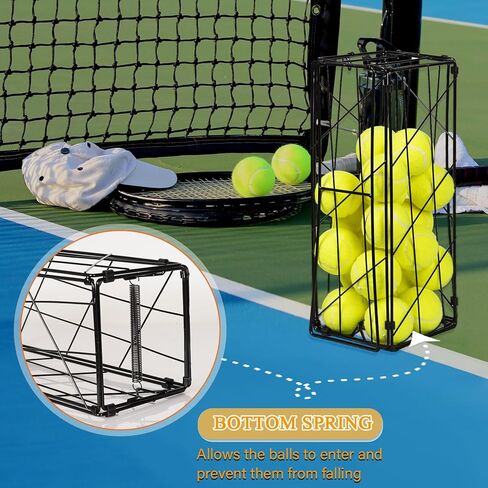 Exttlliy Tennis Ball Hopper Foldable Tennis Ball Basket Portable Pickleball Hopper Picker Upper Caddy Metal Pickleball Ball Retriever Holder with Handle for Easy Pickup in Kuwait